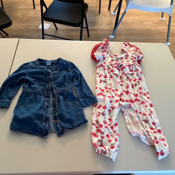Toddler Jean dress and cherry jump suit . Sizes 18,18-24 month - Picture 1 of 5